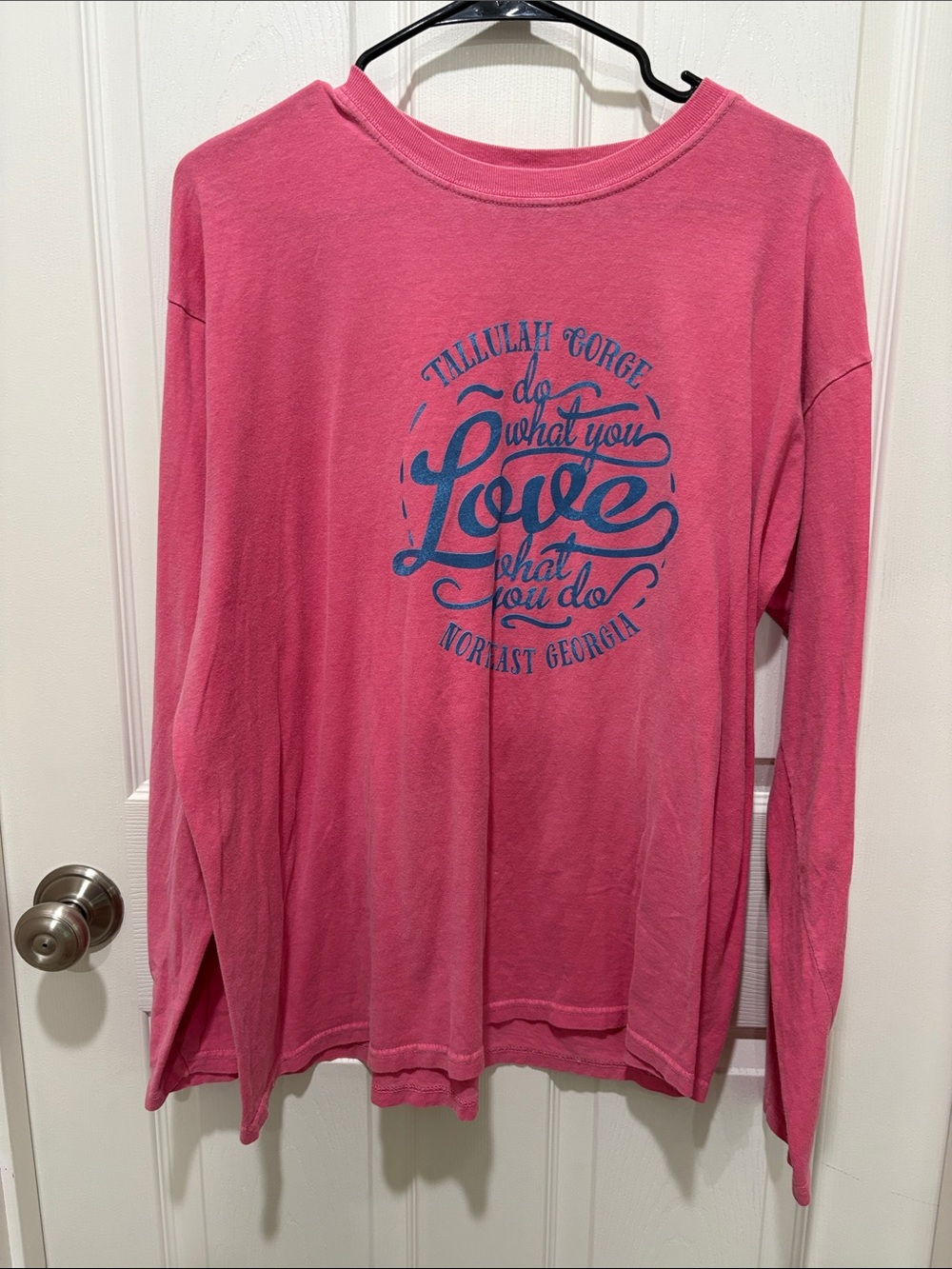 Comfort Colors Pink Long Sleeve Graphic Tee with Blue Script